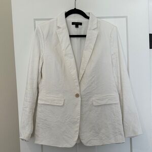 Ann Taylor White Linen Single-Button Blazer with Notch Lapel